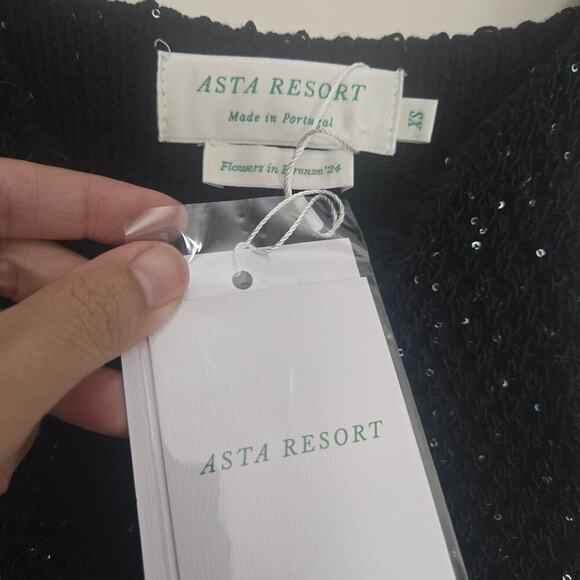 Asta Resort Grace Sequined Crochet Crop Tank Top XS Black NEW NWT - Picture 9 of 13